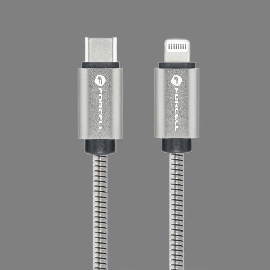 FORCELL cable Type C to iPhone Lightning 8-pin QC3.0 PD 27W Metal C238 1m silver